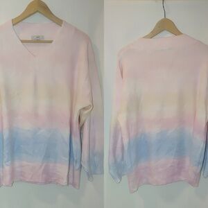 Fate Pastel Rainbow Tie-dye V-neck Sweater Small Medium Boutique Relaxed Fit